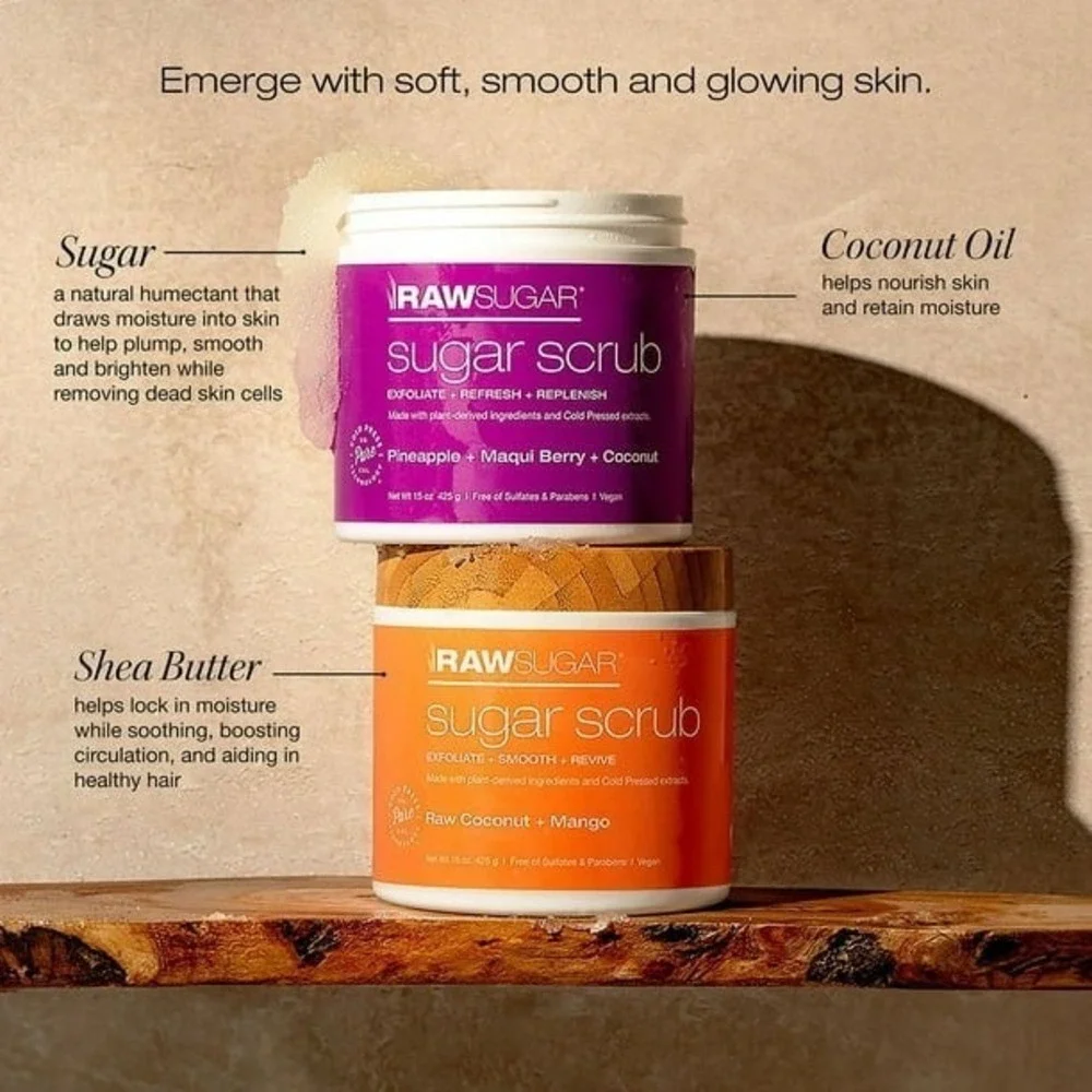 Raw Sugar Sugar Scrub Set‎ 3 Jar Skin Treatment